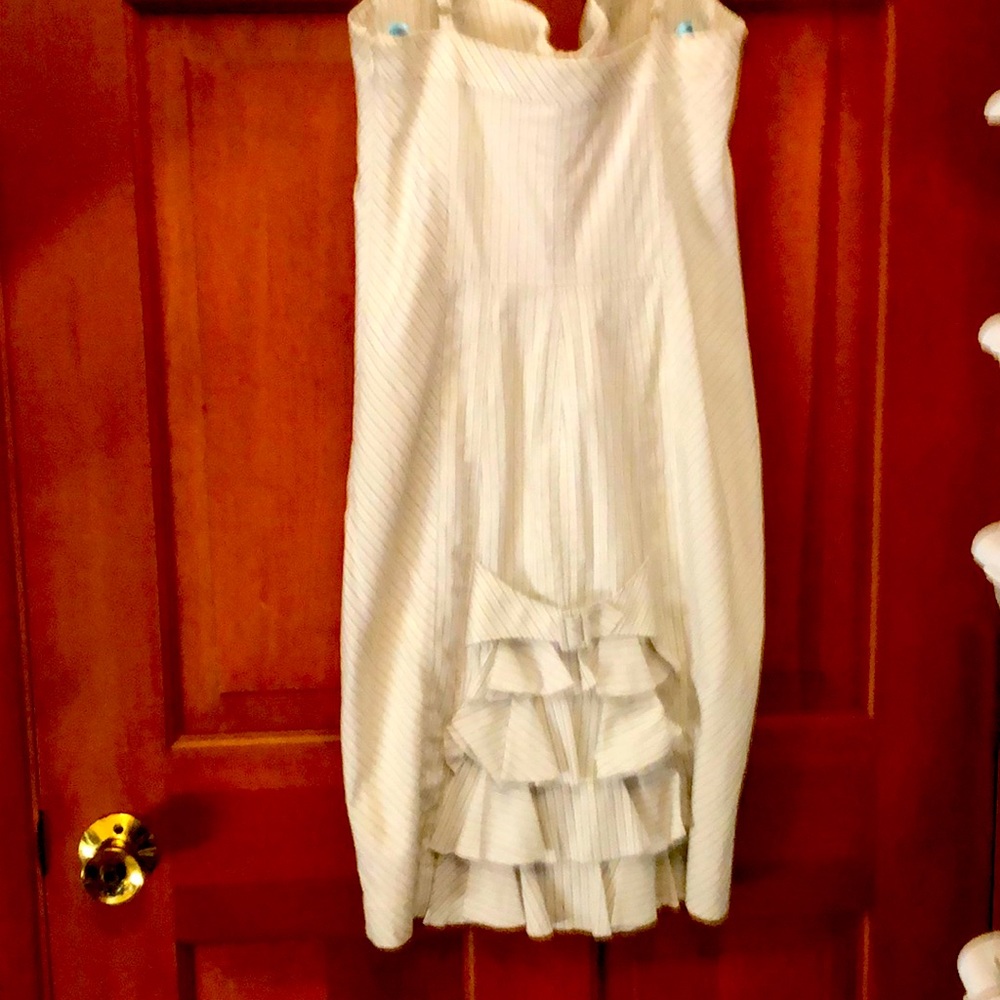 Pencil corset dress ruffles on back built in bra adjust strap white w stripes